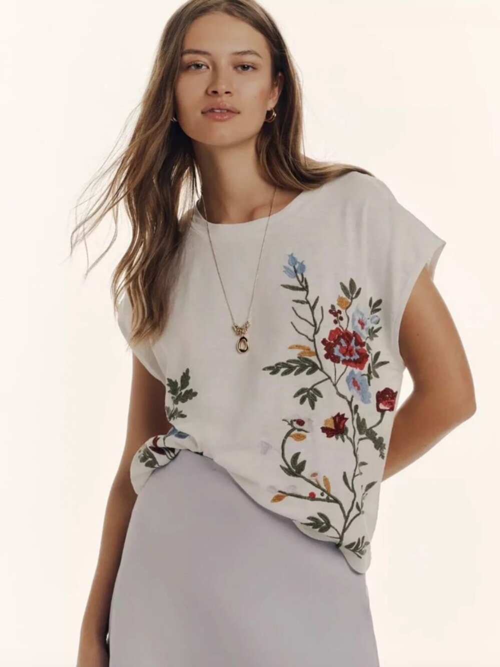 By Anthropologie Growing Florals Muscle Tee White Size Medium
